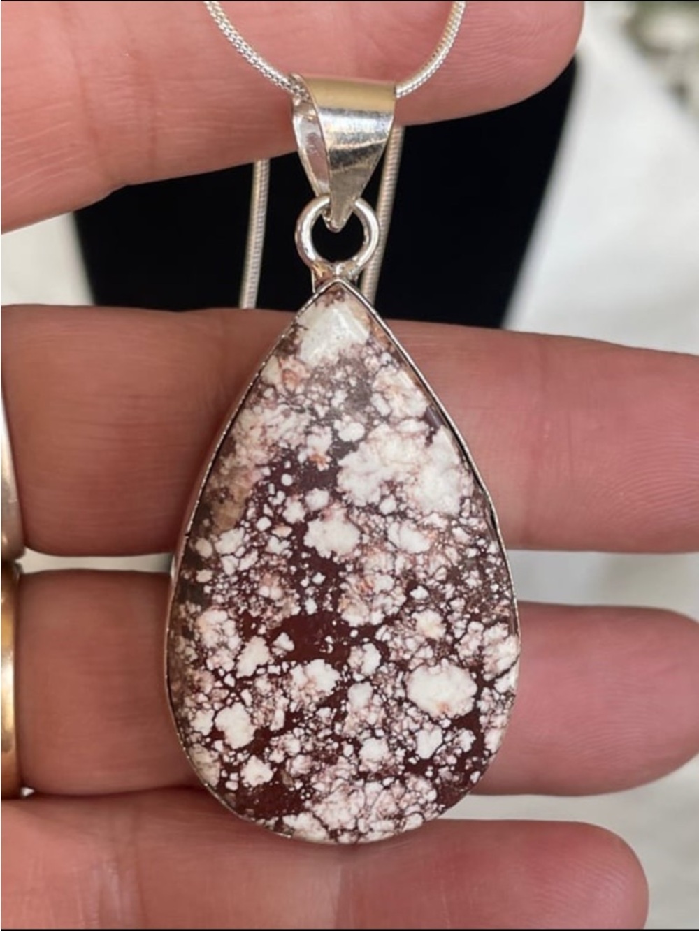 Sterling Teardrop Wild Horse Jasper Pendant Necklace